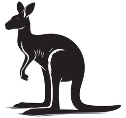 Detailed Full Body Black Kangaroo Silhouette Standing Profile View Simple Graphic Illustration Animal Icon Design Isolated On White