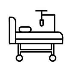 Medical hospital bed with iv drip outline icon for healthcare and patient care services vector illustration on transparent background