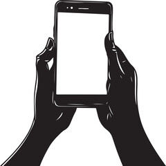 Hands Holding a Phone Silhouette Vector Illustration on Transparent Background