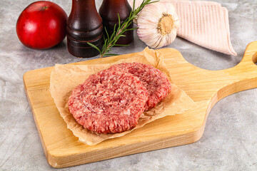 Raw round beef cutlet minced meat