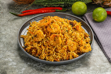 Indian cuisine - Biryani rice with prawn