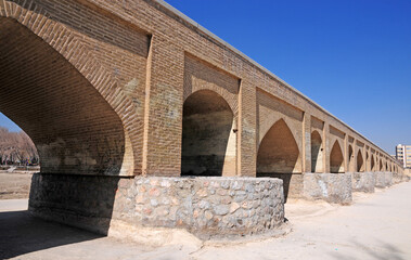 The Marnan Bridge in Isfahan, Iran, was built in the 17th century during the Safavid Period.