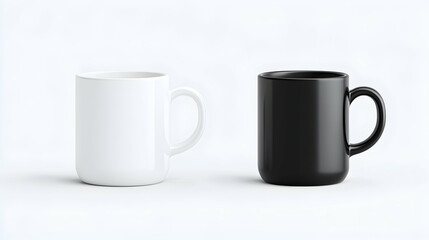 White and Black Mugs on White Background