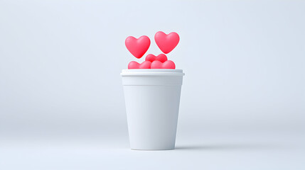Pink Pixel Hearts Floating Above a White Coffee Cup