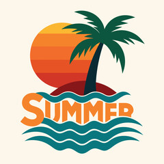 Obraz premium Surreal logo with floating palm tree in melting sun design vector illustration
