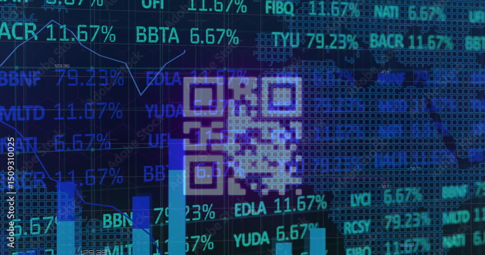 Poster image of financial data processing over dark background