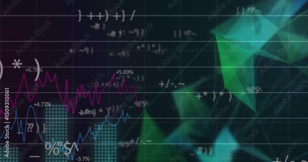 Poster image of graphs and data over grid on blue background