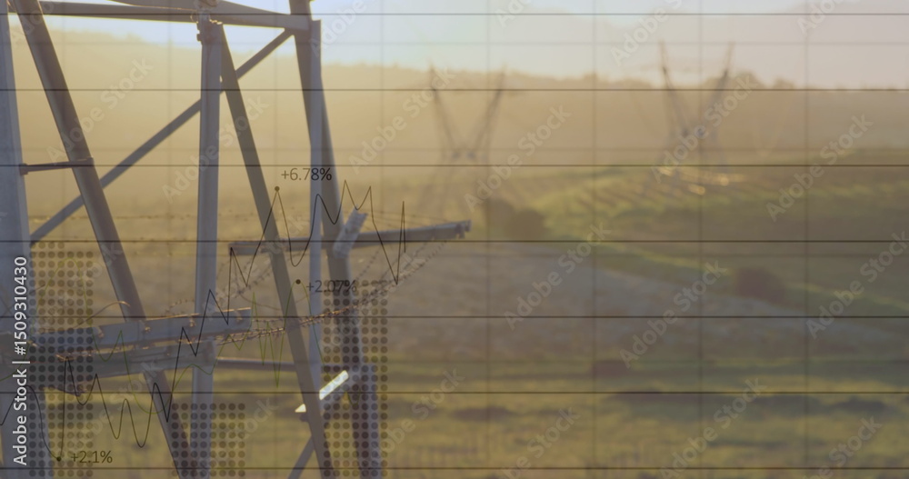 Poster image of data processing over modern building and pylons