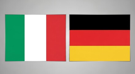 Obraz premium Italian and German flags side by side on gray background for cultural exchange concept