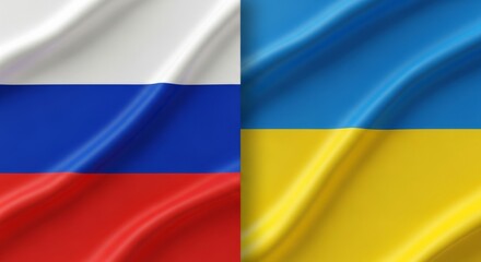 Fototapeta premium Contrasting symbols: Russian and Ukrainian flags in unity and diversity