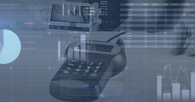Image of financial data processing over payment terminal