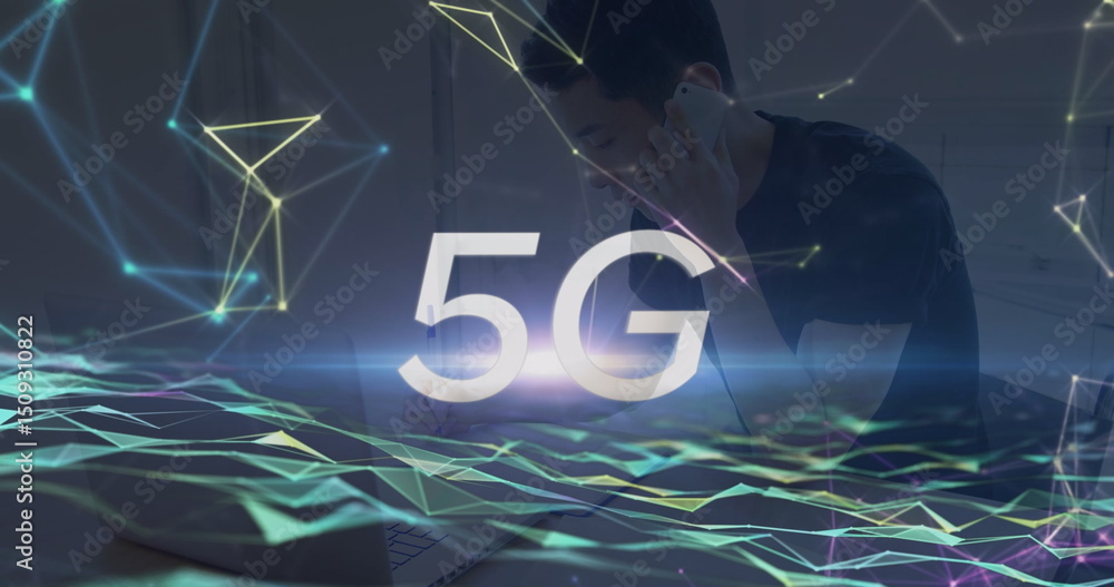 Aufkleber image of 5g text and network of connections man using smartphone