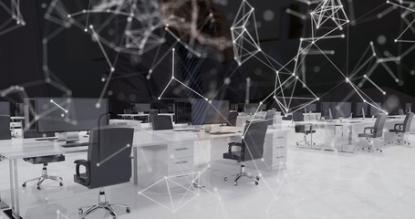 Image of network of connections over office