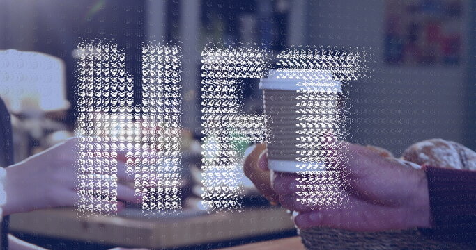 Image of digital interface over barista is making coffee