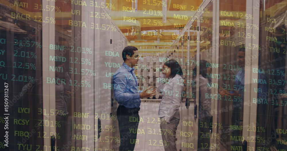 Poster image of data processing over workers in server room