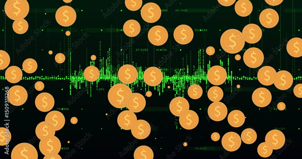 Aufkleber image of dollar sings and data processing over dark background
