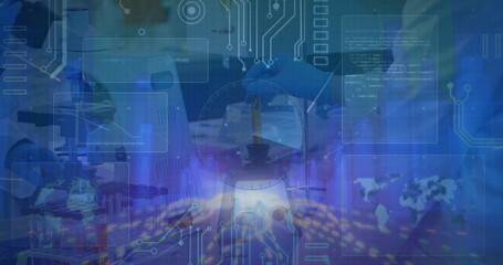 Image of digital interface over laboratory