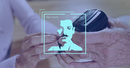 Image of world map and data processing over businessman people using laptop