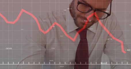 Image of financial data processing over caucasian male stock exchange