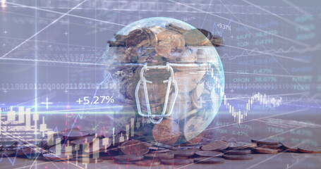 Image of financial data processing over globe