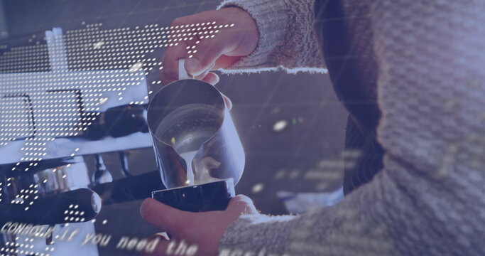 Image of data processing over online security padlock and businessman using smartphone