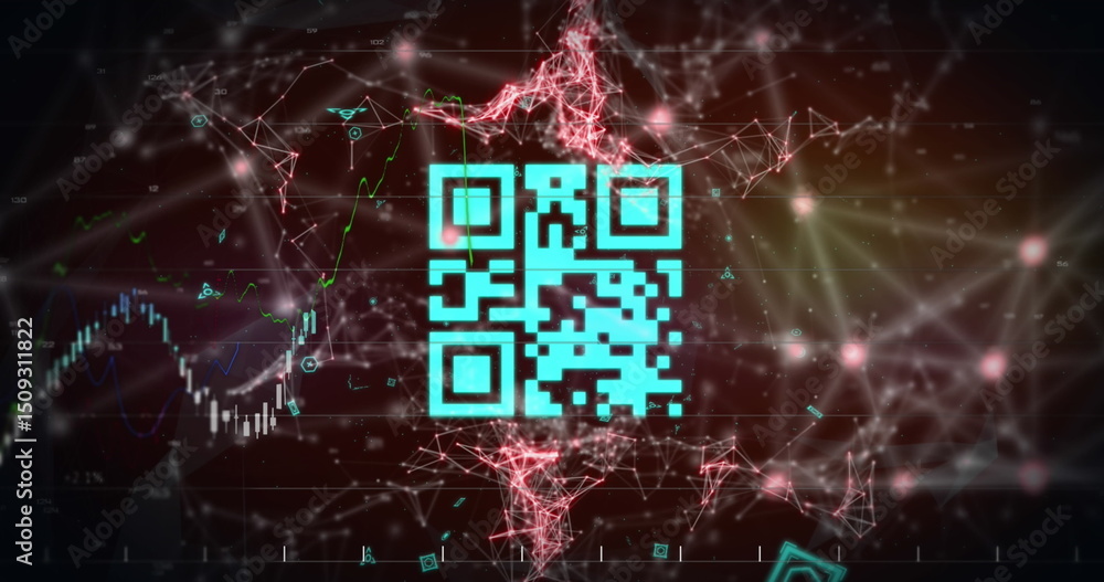 Aufkleber image of level up text over network of connections on black background