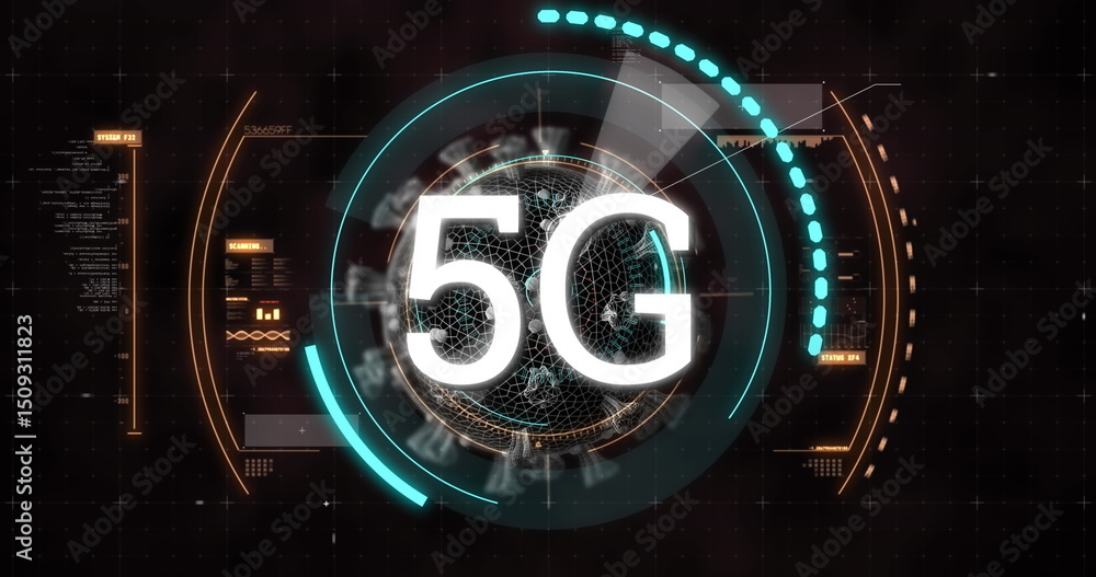 Poster image of three connected green media icons over staff in office using headsets and computers