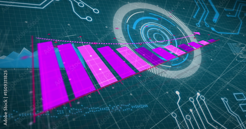 Poster image of financial graph over data processing on blue background