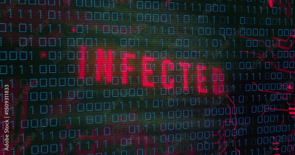 Aufkleber image of data processing over infected text