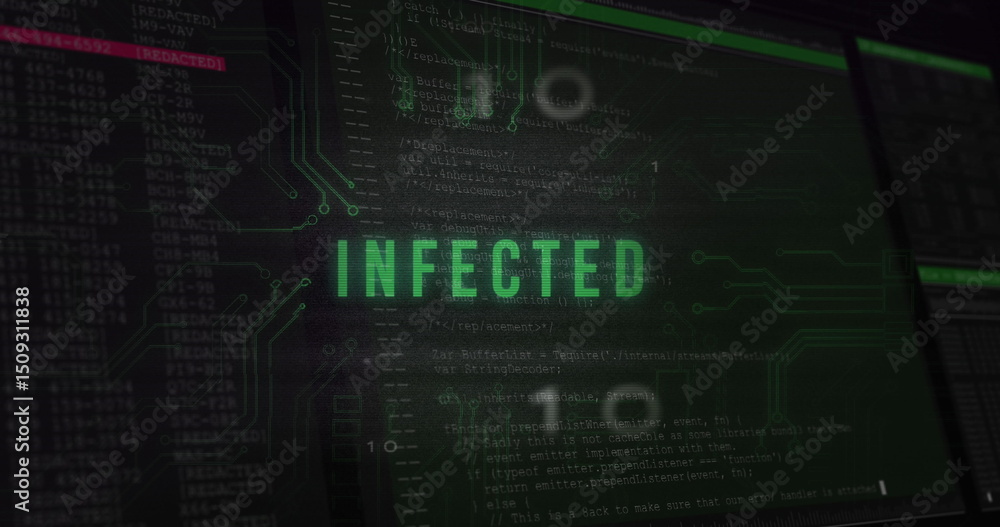 Poster infected text and microprocessor connections against digital interface with data processing