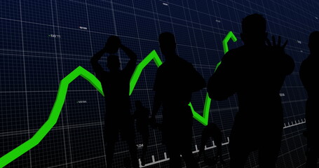 Image of financial data processing over rugby player