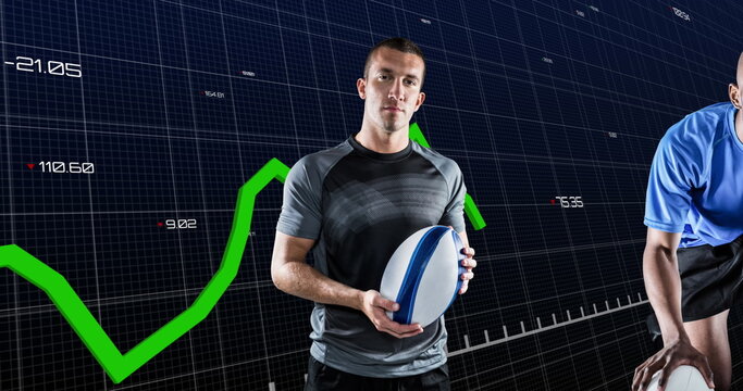 Image of financial data processing over rugby player - Powered by Adobe
