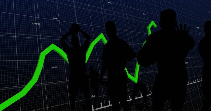 Image of financial data processing over rugby player