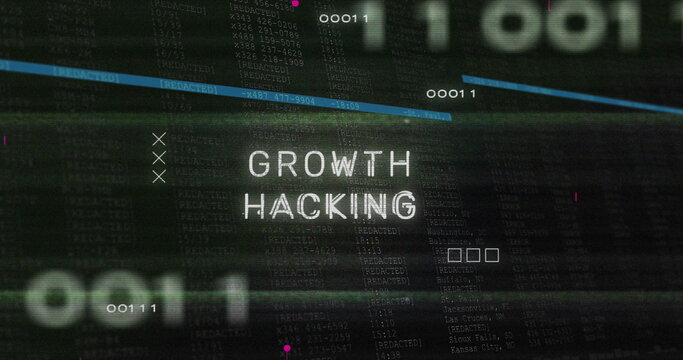 Growth hacking text and microprocessor connections against digital interface with data processing