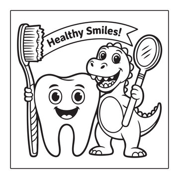 Cute Dinosaur Dental Health Coloring Page - Healthy Smiles Printable for Kids