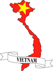 The map of Vietnam overlaid with the Vietnamese flag and its name written on a ribbon