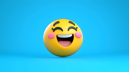 Joyful Yellow 3D Emoji on Blue Background