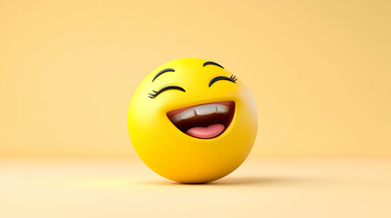 Fototapeta premium Smiling Yellow 3D Emoji on a Pale Yellow Background