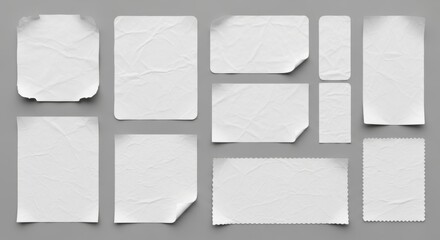 Set of crumpled paper sheets with various shapes and textures for design