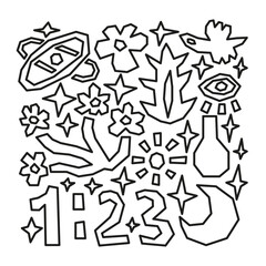 Contemporary art with outline elements isolated on white background. Angelic numerology. Matisse collage vector illustration. Magic happiest signs.