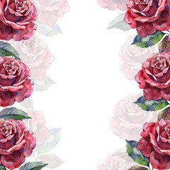 Greeting card with roses, watercolor, can be used as invitation card for wedding, birthday and other holiday