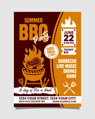 Summer BBQ party vertical flyer, BBQ invitation poster vector template