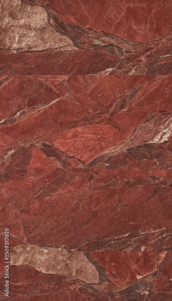 Poster captivating red marble reveals intricate mineral patterns and textures, illuminated by gentle light.