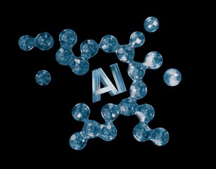 Artificial Intelligence blue dispersed glass 3D render on a black background, isolated	