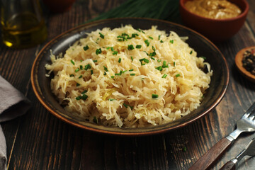 A bowl with traditional German Sauerkraut	