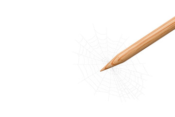 A sharp pencil touches an invisible web. Space for text.