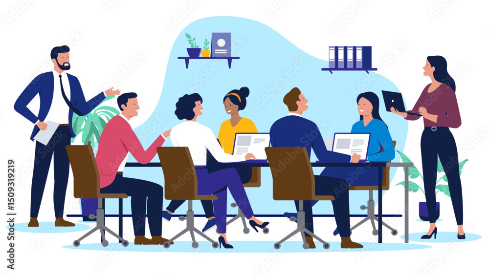 Aufkleber team of business professionals in a modern office collaborating during a productive meeting, with co