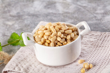 Cedar nut kernel in the bowl