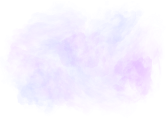 Vibrant purple watercolor stain with smoky, misty effects. Soft, pale brushstroke spot on transparent background, artistic wallpaper element. Abstract fluffy clouds, fog, smoke.