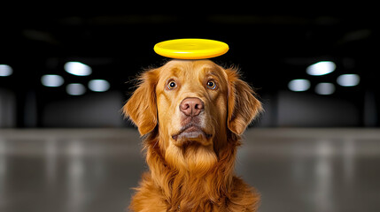 Golden Retriever Dog with Yellow Halo and Disc